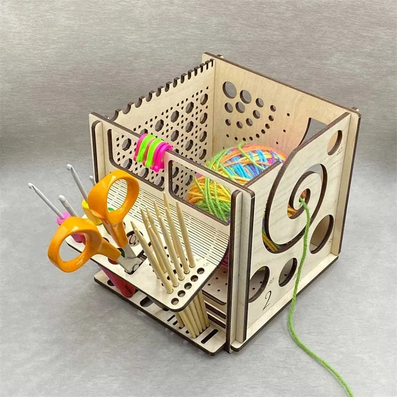 Wooden Yarn Bowl & Tool Organizer — 15 cm — supplier product photo; styling supplies excluded