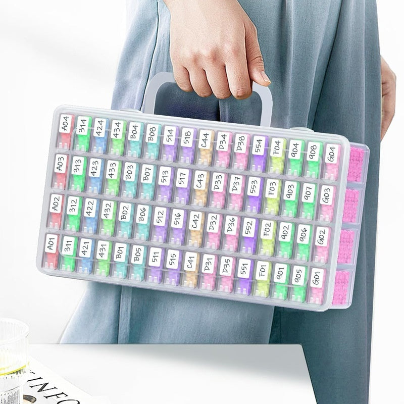 Clear compartment organizer shown with beads for styling; beads are not included